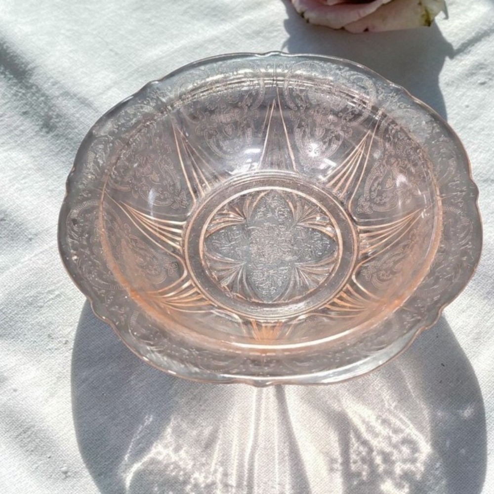 Hazel Atlas Royal Lace Pink Glass Bowl, Vintage Replacement Depression Glassware
